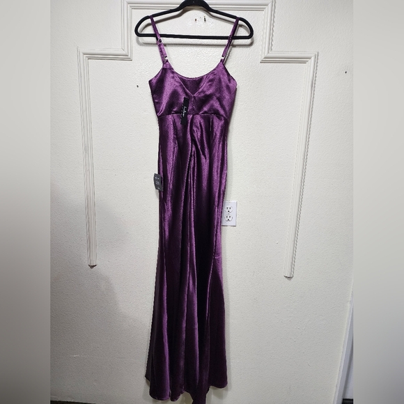 Lulus Make You Shine Dark Purple Satin Mermaid Maxi Dress XS Wedding Party Prom - Picture 9 of 11